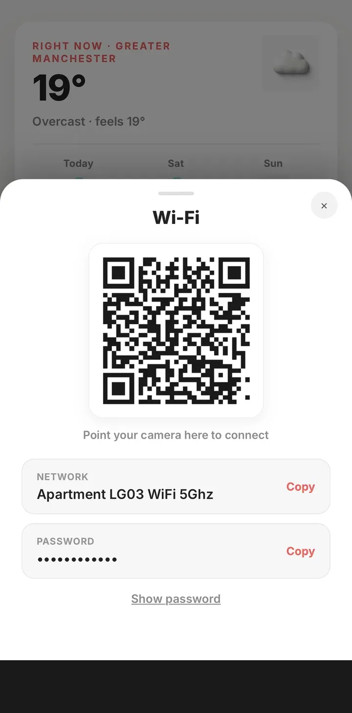 Guidebook WiFi screen with a scannable QR code and network details