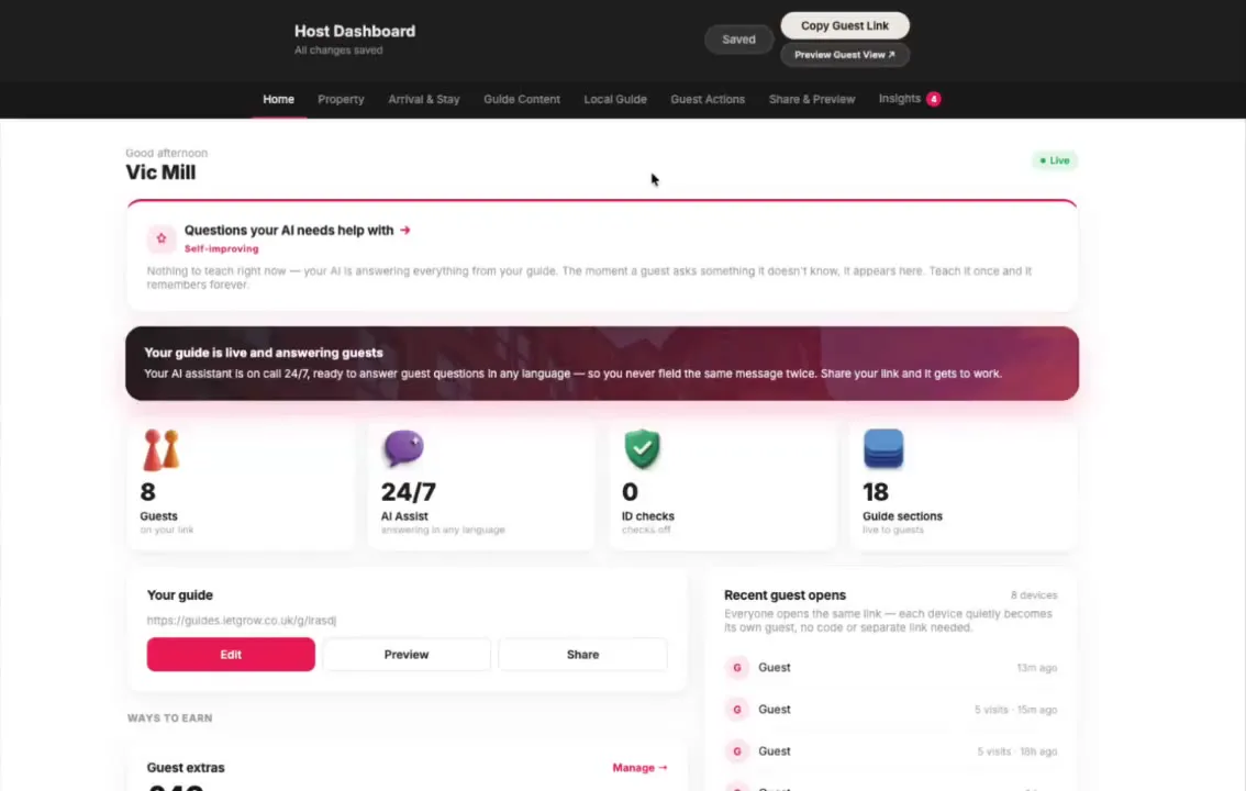 Zugrow host portal dashboard